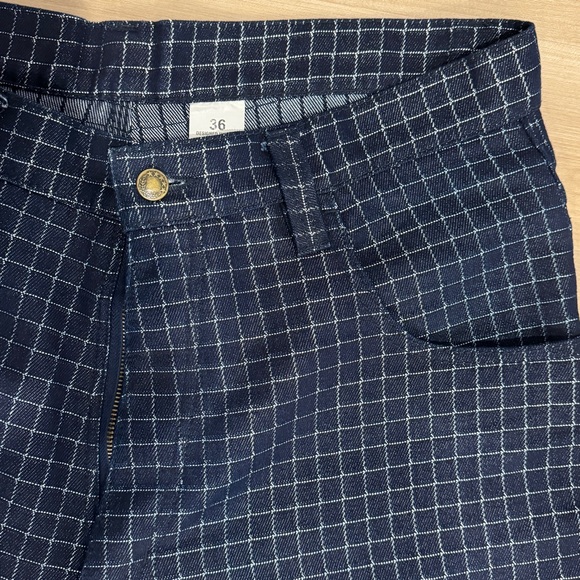 Y2K Mecca Medina 36 Waist Wide Leg (10in)Carpenter Style Jeans Checkered Pattern - Picture 4 of 14